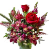 Red roses, Red Charm Peonies, Burgundy cymbidiums , Burgundy snap dragons