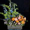 English countryside bouquet contains premium bright blooms such as delphinium, ranunculus, lisianthus