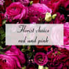 This florist choice bouquet contains red and pink seasonal mixed florals beautifully