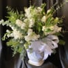 WHITE STOCK, ROSES, HYDRANGEA, ALSTROEMERIA , FILLER FLOWERS AND ASSORTED GREENS IN