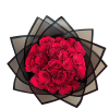 This is a stunning bouquet of deep red roses, beautifully arranged and