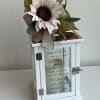 White Memorial Lantern with Copper Top Accented With Silk Sunflower and Assorted