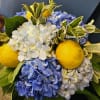 This Amalfi and Tuscan inspired arrangement in bold blues with some vibrant