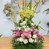 Vibrant bouquet filled with a wide variety of fresh flowers in many