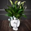 This decorative angel ceramic container, features a lush Peace Lily plant. A