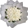 This stunning bouquet showcases three dozen pristine white roses, accented with fresh