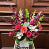 Recipe: Season Dahlias, Burgendy orchids, Cymbidium Orchid, Pink Snapdragon, Hot pink Roses