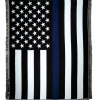 This full size woven throw displays traditional imagery of the Thin Blue