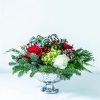 Red Roses, White Roses, Green Hydrangea, Christmas Greens, Christmas Balls ( Red