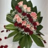 24 roses in an arrangement; you can select two colors, the foliage