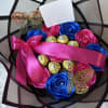 Eternal bouquets of fuchsia and royal blue roses and 6 Ferrero Rocher