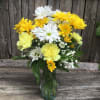 Sweet, simple daisies &amp; carnations in a clear glass vase.
Just a little