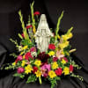 Fresh Arrangement with Virgin Mary Statue or Angel