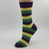 Festive &amp; fun Mardi Gras socks
Size medium (womens) and large (mens) available