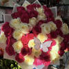 Elegant rose bouquet featuring premium red and ivory roses, beautifully arranged with