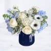 Sympathy Flowers with White Roses &amp; Anemones in a Navy Vase

Graceful and