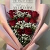 Lovely bouquet of 12 long stem red roses, baby&rsquo;s breath and a