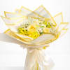 
bright and cheerful bouquet of fresh yellow roses, soft white baby&rsquo;s breath