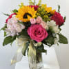 Bright and Sunny Flower Arrangement &ndash; Radiant Sunflower Bouquet with Fuchsia Roses
Bring
