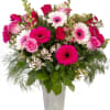 Mix of hot pink &amp; light pink roses, snapdragons, gerbera daisies, wax