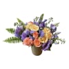 Roses, spray roses, lavender statice, lavender lisianthus, lavender stock and fern designed
