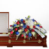 casket saddle with American flag colors . 
Funeral orders must be placed