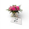 A beautiful modern arrangement in a personalized monogram zipped bag with a
