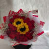  Red roses whit 2 sunflowers,baby,flowers wrapping on  red dior paper