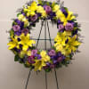 30" CELEBRATION OF LIFE MEMORIAL WREATH ON EASEL BY TWIN TOWERS FLORIST