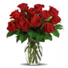 A charming bouquet of a dozen fresh and fragrant red roses, adorned