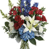 Perfectly patriotic with its red, white and blue blooms, this bold bouquet