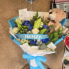 Welcome baby boy bouquet blues and white with name of baby and