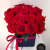 Gorgeous 15 red roses in a black box wrapped with matching satin