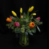 "Jitterbug" is a lively arrangement of cheerful tulips in bright mixed colors