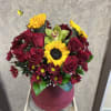 Recipe: Red Roses, Red Daisies, Sunflowers and Green Cymbidium Orchids in a