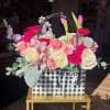 Super Fun Tote of flowers, modern style arrangement with all the elements