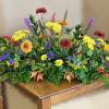 Fall Colors - Variety of mums, liatris, statice, thistle, cattails, and variety