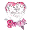 30" Jumbo white &amp; pink floral mylar balloon that reads "Happy Valentine's
