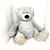 A 15 inch tall grey plush teddy bear.