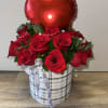 ELEGANT DETAIL WITH RED ROSES, BALLOON, PRADA BOW, PEARL DETAIL