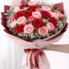 2 dozen classic red and pink roses with fresh greenery 