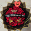 Valentine's Day red roses personalized bouquet with ribbon crown and butterflies.
