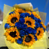 25 blue roses with 9 sunflowers