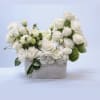 White Roses, Spray Roses, and Lisianthus set in soft white Hydrangea and