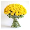 This arrangement features a large, dome-shaped bouquet of vibrant yellow roses, tightly