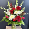 A striking blend of elegance and charm, this red and white floral