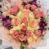 BEAUTIFUL BOUQUET SPRING MIX WITH LILYS, PINK AND WHITE ROSES, SEASONAL GREENERY.