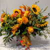 This beautiful arrangement is artfully designed in a birch container filled with