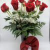 Ruby red roses (12) in a classic style design with a box