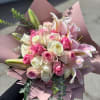 50 Pink and White Roses with Lilies